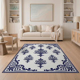 Traditional Persian Navy Blue Persian Floral Motif Area Rug