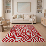 Bold Red Swirl Tribal Area Rug