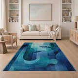 Dolphin Waves Blue Teal Coastal Area Rug
