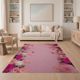 Blush Pink Dahlia Floral Border Rug