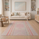 Blush Pink Geometric Dot Medallion Rug