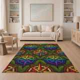 Rainbow Compass Star Washable Area Rug
