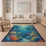 Vibrant Dolphins in Sunlit Ocean Reef Area Rug