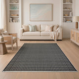 Black and White Black White Checkered Woven Area Rug with Fringe