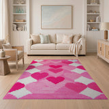Kids Cartoon Playful Pink Hearts Area Rug