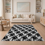 Black White Geometric Animal Silhouette Area Rug