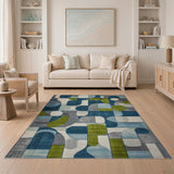 Modern Geometric Navy Blue Teal Area Rug
