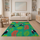 Vibrant Teal Toucan Fern Area Rug