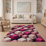 Pink Cubes Geometric Modern Area Rug