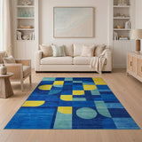Abstract Geometric Blue Teal Yellow Area Rug