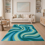 Blue and Teal Teal Blue Swirl Abstract Area Rug