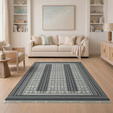 Black White Geometric Fringe Area Rug