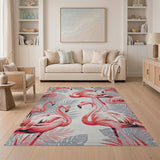 Pink Flamingo Palm Leaf Coastal Area Rug