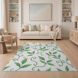 Lush Green Leaf Vine Pattern Area Rug