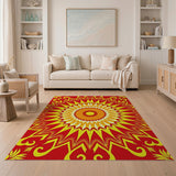 Vibrant Red Sunburst Mandala Area Rug