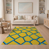 Bold Yellow Blue Geometric Polygon Area Rug