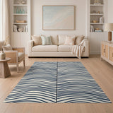 Navy Wavy Stripe Cream Area Rug