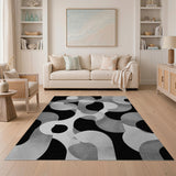 ODIKA Modern Abstract Black and White Wavy Washable Area Rug - Low Pile Non-Slip