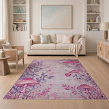 Whimsical Pink Mushroom Botanical Area Rug