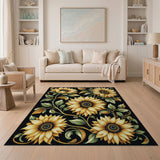 Yellow Golden Sunflowers Floral Area Rug