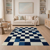 Navy Blue Checkered Geometric Area Rug