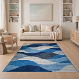 Geometric Modern Blue Wave Geometric Area Rug
