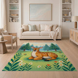 Whimsical Cartoon Fawn in Forest Meadow Area Rug