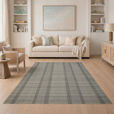 Beige Black Grid Plaid Woven Area Rug
