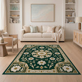 Emerald Green Floral Medallion Persian Rug