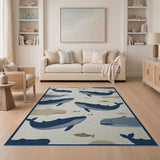 Blue and Teal Navy Whale Ocean Coastal Area Rug