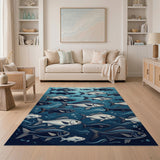 Blue Teal Sea Bass School Area Rug