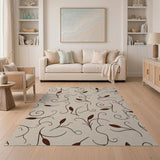 Beige Swirling Vine Leaf Area Rug