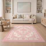 Pink Traditional Persian Pink Persian Floral Medallion Area Rug