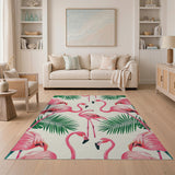 Pink Pink Flamingo Tropical Leaves Area Rug