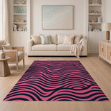 Pink Black Wavy Stripe Area Rug