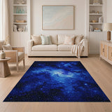 Blue and Teal Starry Nebula Galaxy Blue Area Rug