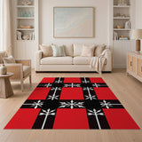 Bold Red Black Plaid Snowflake Area Rug