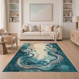 Blue Teal Abstract Tentacle Area Rug
