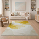 ODIKA Washable Abstract Wavy Rug - Mustard Gold/Cream Low Pile Area Rug
