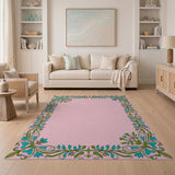 Blush Pink Floral Vine Border Area Rug