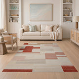 Red Geometric Block Abstract Area Rug