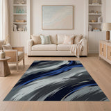 Abstract Grey Blue Brushstroke Area Rug