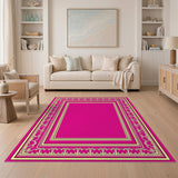 Elegant Pink Ornate Border Washable Area Rug