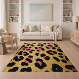 Hot Pink Leopard Print on Golden Yellow Rug