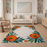 Vibrant Orange Pumpkin Floral Border Rug