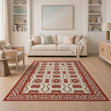 Red Floral Persian Area Rug with Ornate Border