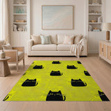 Playful Black Cats Yellow Polka Dot Area Rug