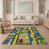 Vibrant Cartoon City Street Map Area Rug