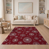 Crimson Red Snowflake Line Art Area Rug