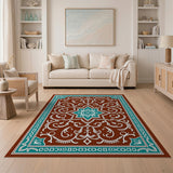 Blue and Teal Teal Medallion Traditional Persian Area Rug